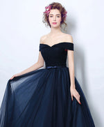Dark Blue Tulle Long Prom Dress, Blue Tulle Bridesmaid Dress