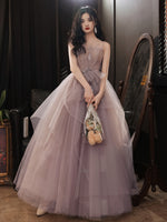 Pink Tulle Long Prom Dress, Pink Tulle Sweet 16 Dress