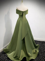 A-Line Satin Green Long Prom Dress