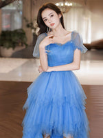Blue High Low Tulle Prom Dresses, Blue Formal Graduation Dresses