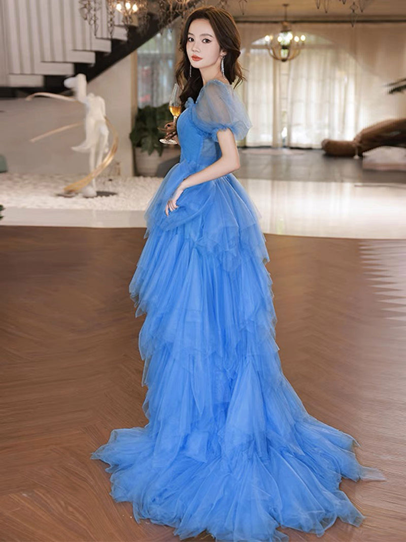 high low tulle dress Blue High Low Tulle Prom Dresses, Blue Formal Graduation Dresses – shopluu