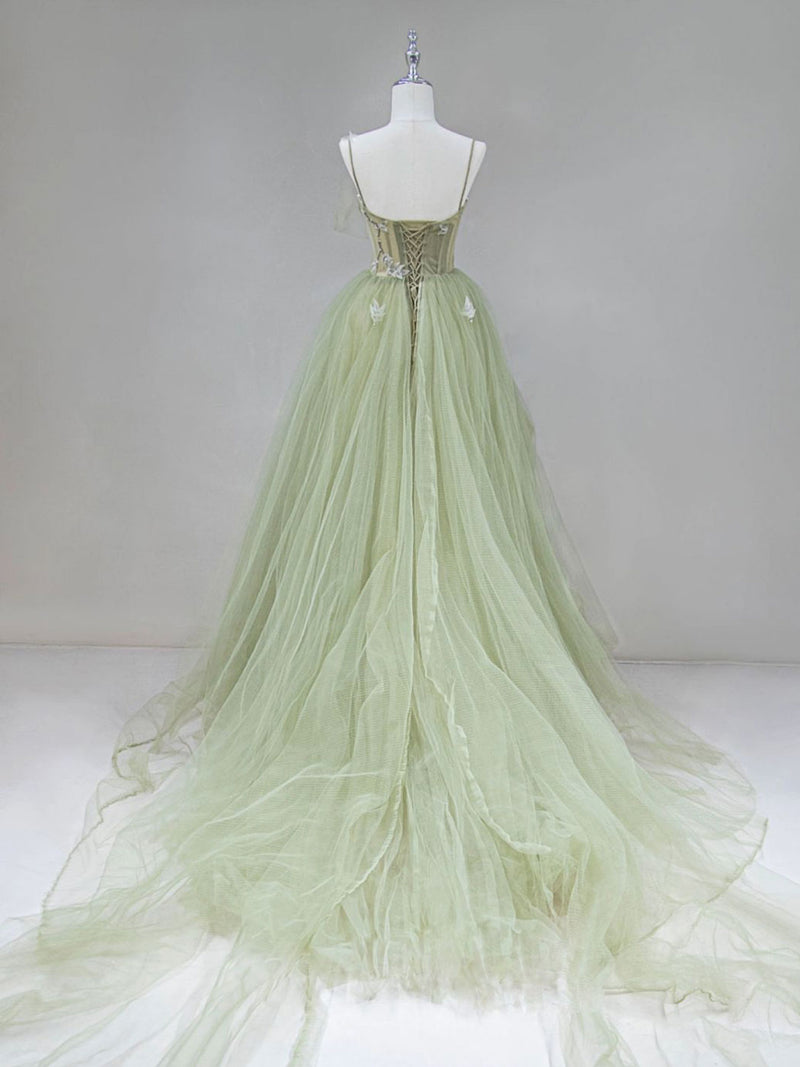 A-Line Green Formal Long Evening Dress