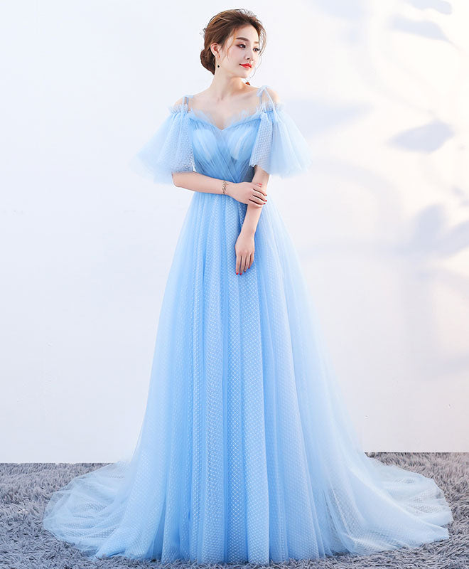 Beaded Baby Blue A-line Prom Dresses with Sleeves 67395 viniodress –  Viniodress