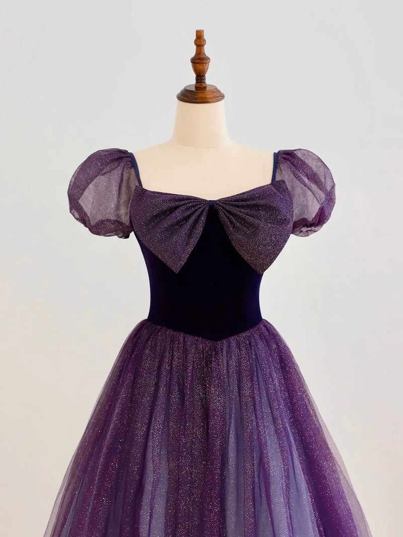 A-Line Purple Long Prom Dress