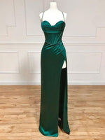 Green Sweetheart Neck Satin Long Prom Dress, Green Evening Dresses