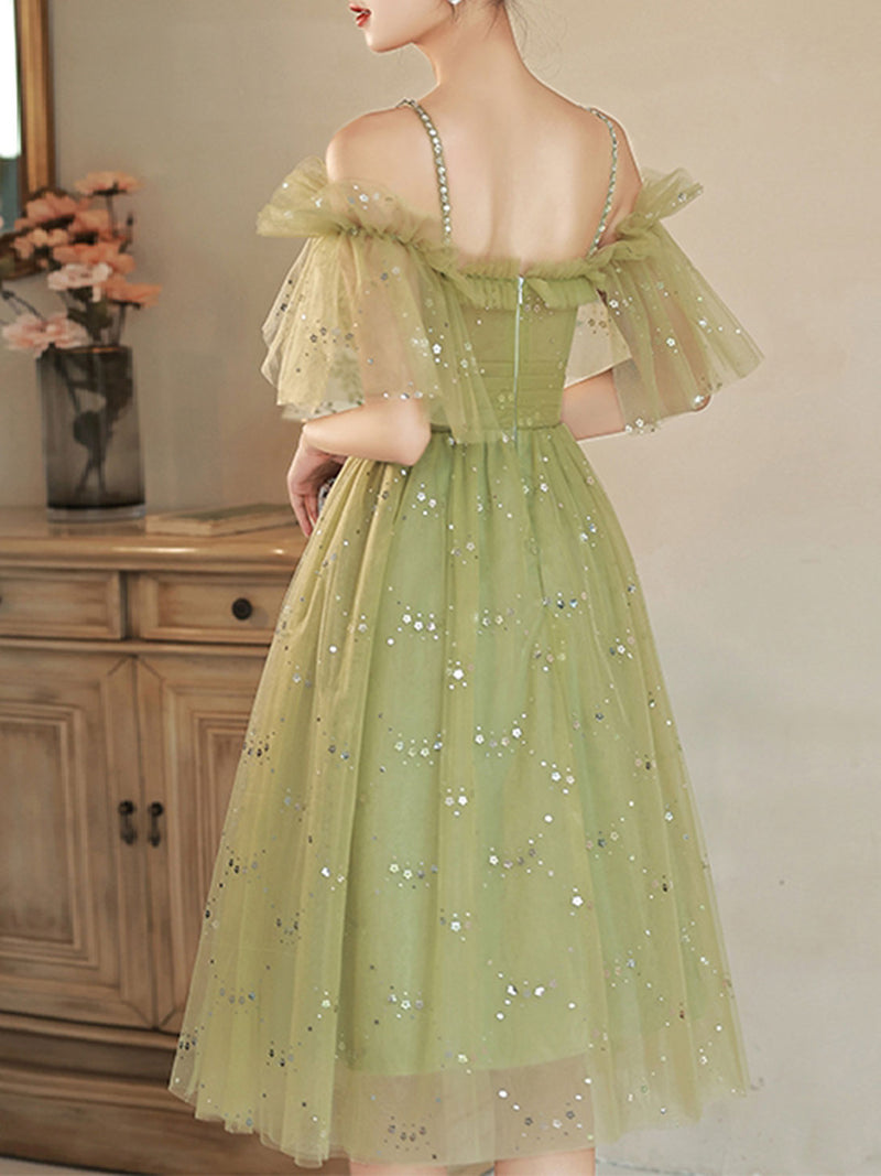 Simple Green Sweetheart Neck Tulle Short Prom Dress, Puffy Green Homecoming Dress