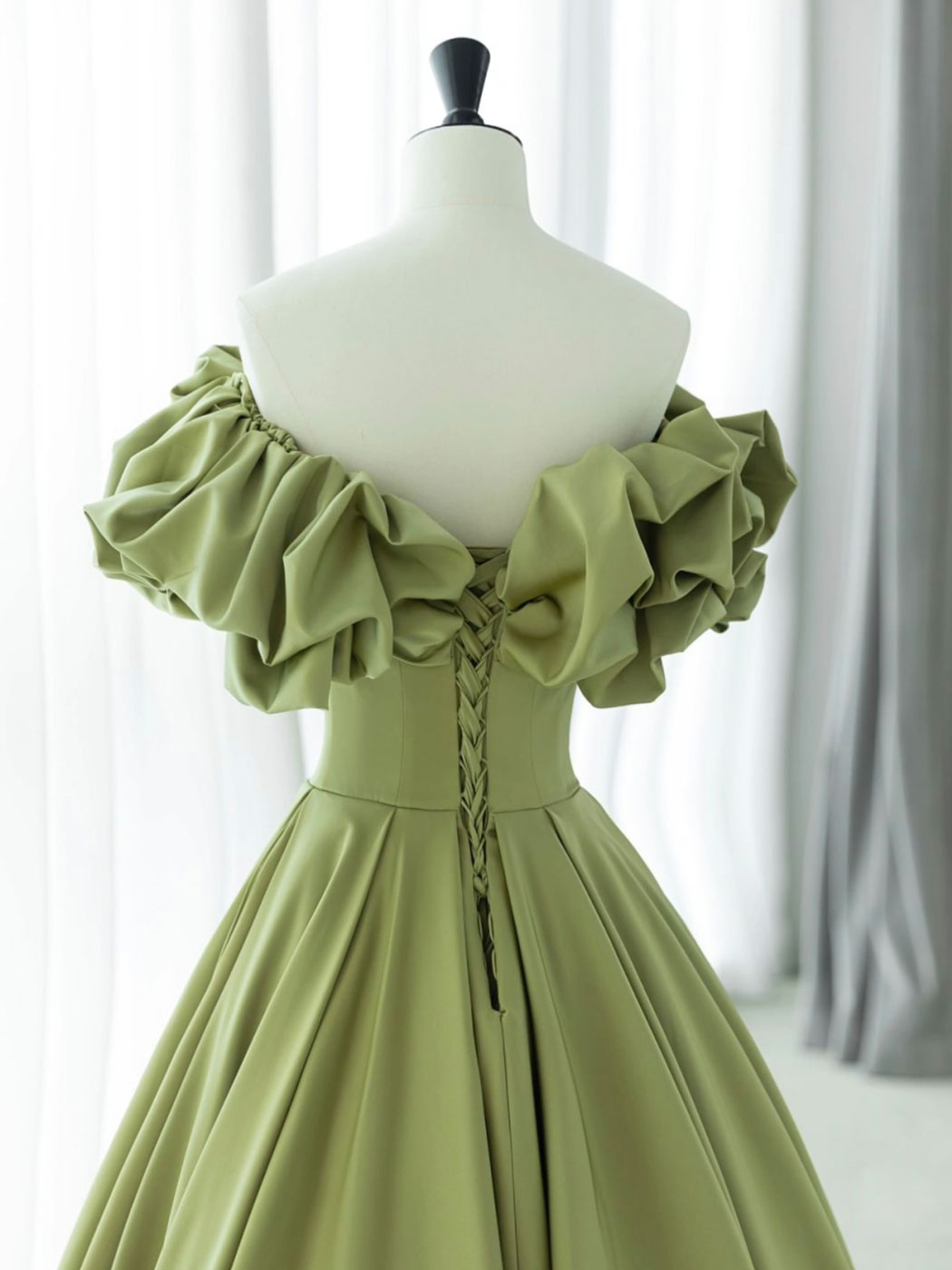 Green A-Line Satin Long Prom Dress
