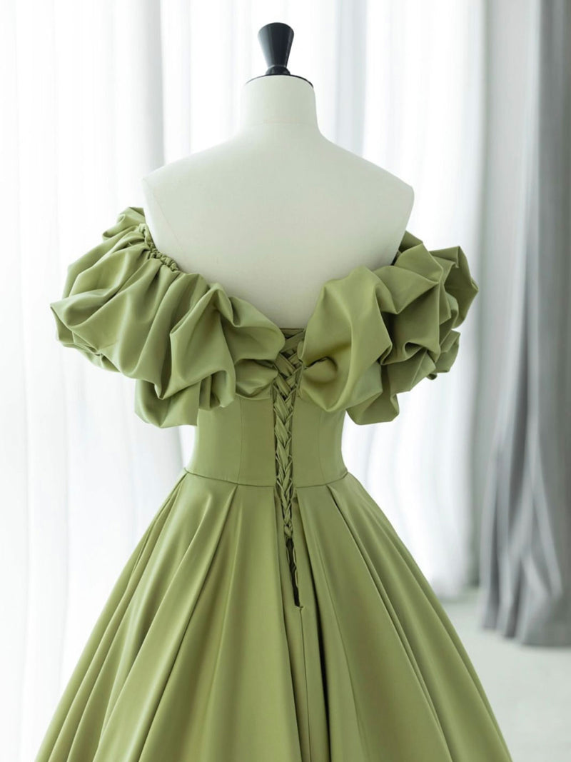 Green A-Line Satin Long Prom Dresses, Green Formal Evening Dress shopluu Green A-Line Satin Long Prom Dresses, Green Formal Evening Dress shopluu