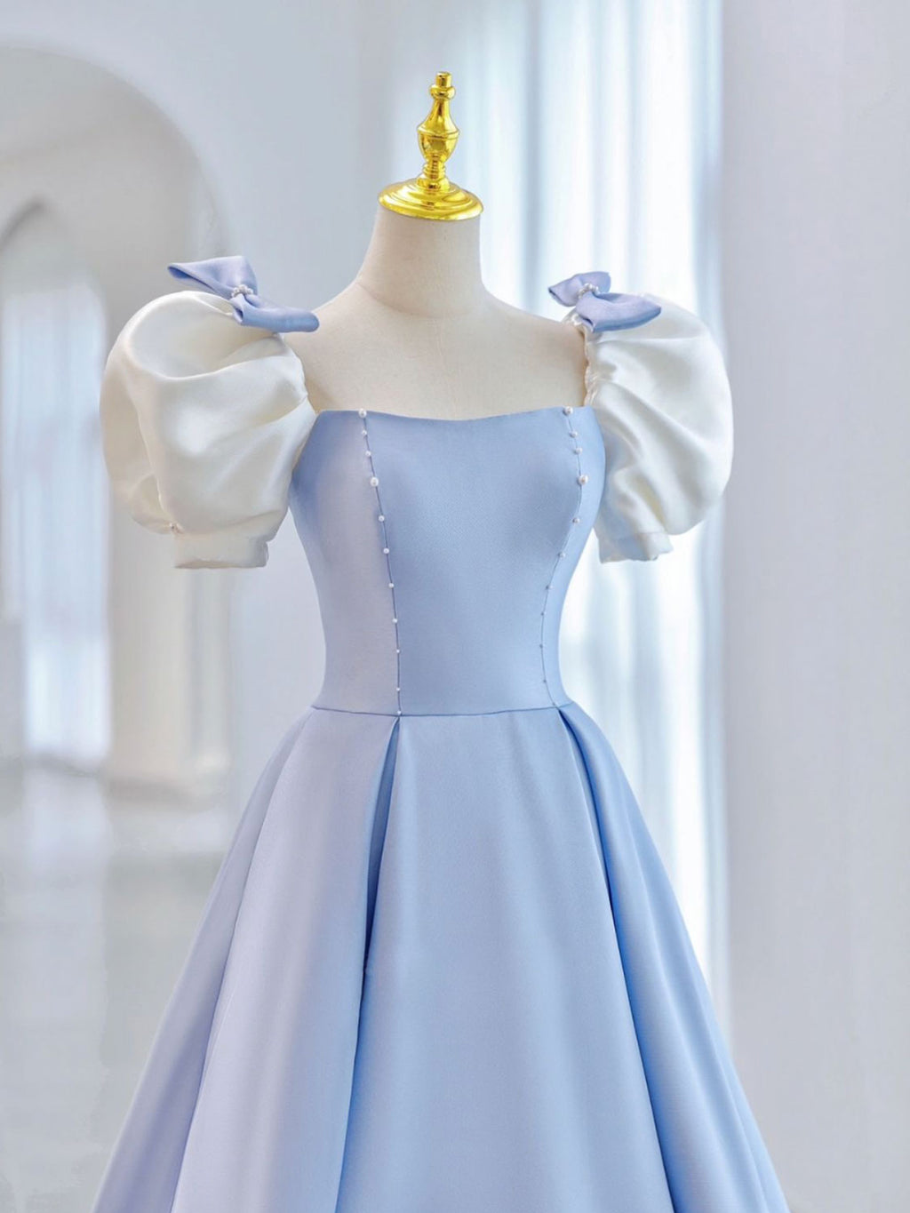 Blue A-Line Satin Long Prom Dresses, Blue Satin Formal Evening Dress – shopluu