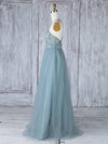 Simple Sweetheart Neck Tulle Lace Long Prom Dresses, Gray Blue Bridesmaid Dresses