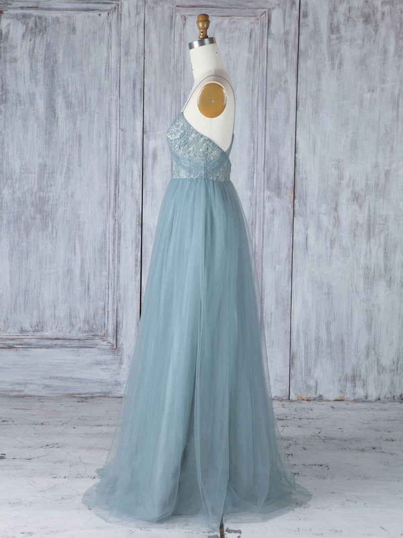 Simple Sweetheart Neck Tulle Lace Long Prom Dresses, Gray Blue Bridesm shopluu Simple Sweetheart Neck Tulle Lace Long Prom Dresses, Gray Blue Bridesm shopluu