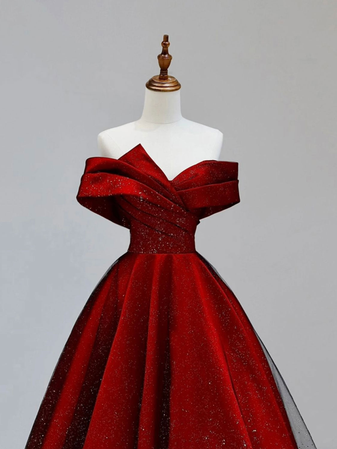 A-Line Tulle Burgundy Long Prom Dress