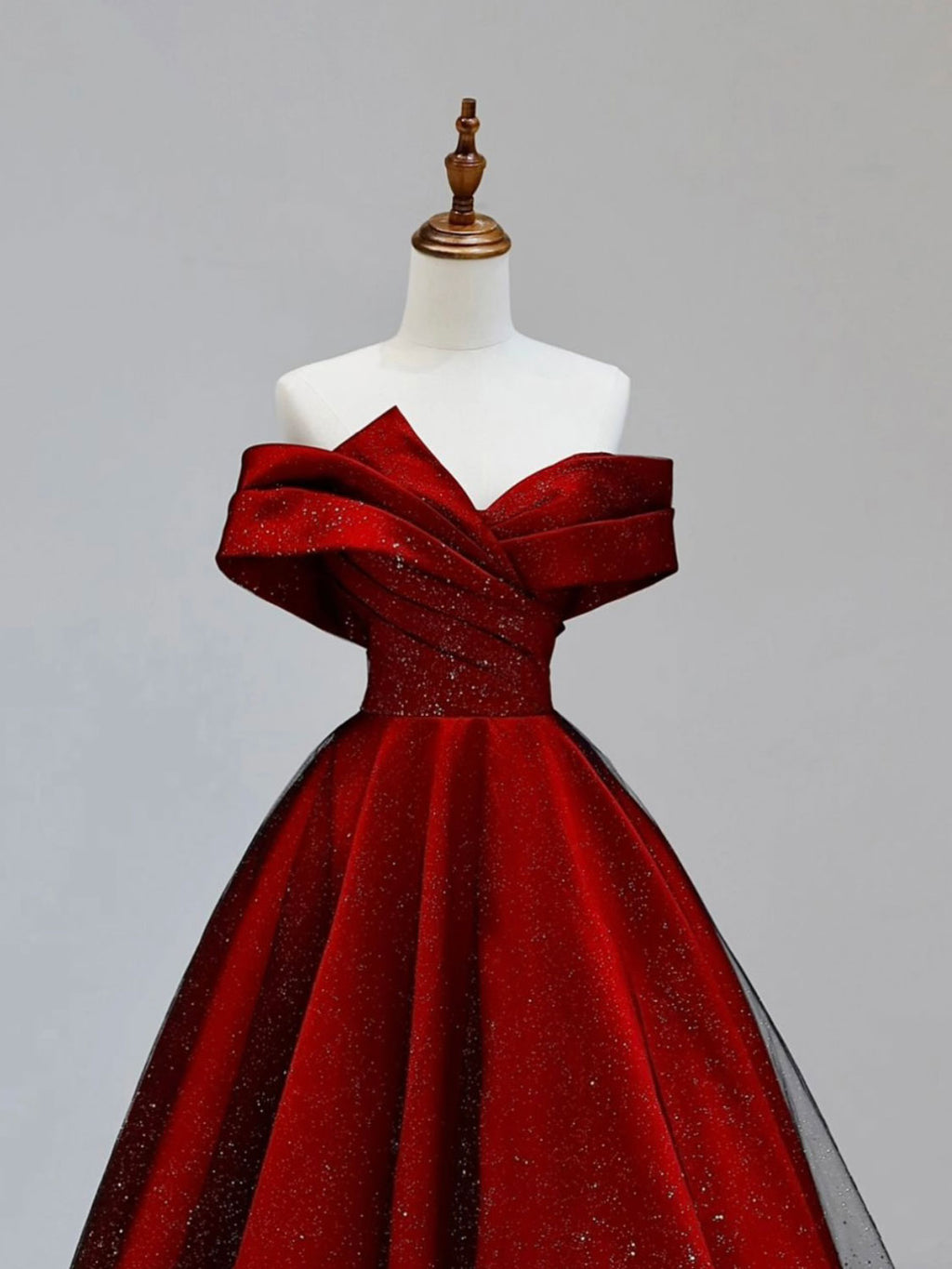 A-Line Tulle Burgundy Long Prom Dress, Burgundy Formal Dresses