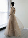 Champagne A line Tulle Long Prom Dress, Champagne Formal Evening Graduation Dresses
