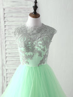 Green Tulle Lace Applique Long Prom Dress Blue Tulle Sweet 16 Dress