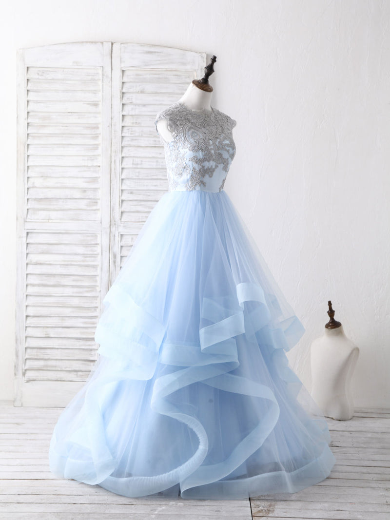 shopluu White Tulle Puffy Sleeves Long Prom Dress, White Tulle Sweet 16 Dresses US 6 / Custom Color