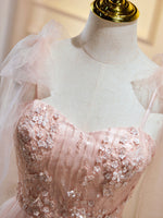 A Line Sweetheart Neck Pink Short Prom Dresses, Formal Puffy Pink Homecoming Dress with Lace Applique Beading