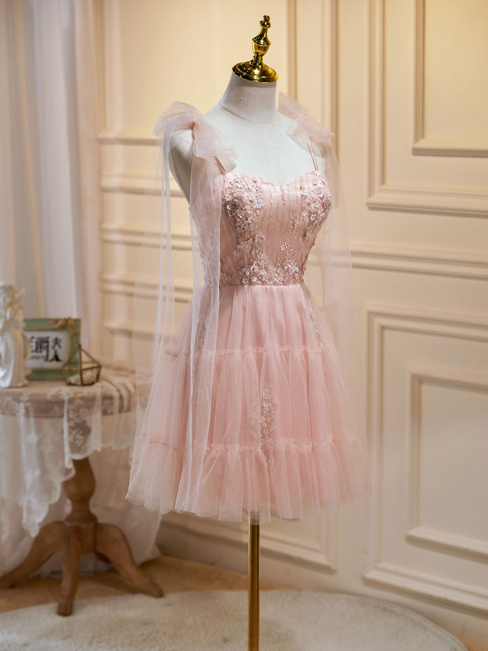 Short Pink Floral Prom Dresses, Short Pink Tulle Floral Formal Homecoming Dresses, US 10 / Custom Color / With Rush+$19.99 Short Pink Floral Prom Dresses, Short Pink Tulle Floral Formal Homecoming Dresses, US 10 / Custom Color / With Rush+$19.99