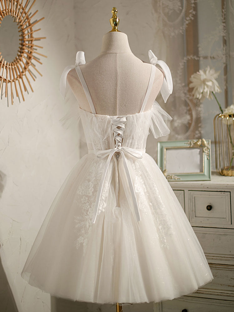 short frilly prom dresses Light Champagne Tulle Lace Short Prom Dress, Cute Puffy Homecoming Dresses US 8 / Custom Color