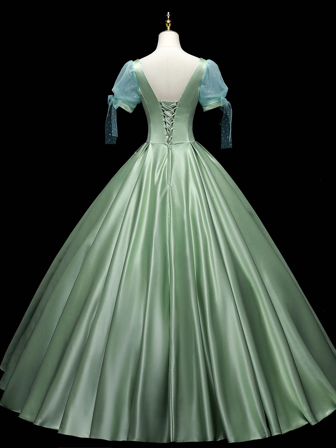 Green Satin Long A-Line Ball Gown, Green Short Sleeve Evening Gown US 10 / Custom Color Green Satin Long A-Line Ball Gown, Green Short Sleeve Evening Gown US 10 / Custom Color