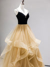 A-Line Champagne Tulle Long Prom Dresses