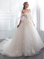 Ivory Long Lace Wedding Dress, Ivory Tulle Lace Wedding Gown