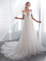 Light Champagne Tulle Lace Long Beach Wedding Dress Bridal Dresses