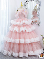Off Shoulder Pink Long Prom Dresses, Ball Gown Pink Sweet 16 Dresses