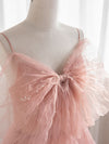 A-Line Pink Tulle Sequin Long Prom Dresses