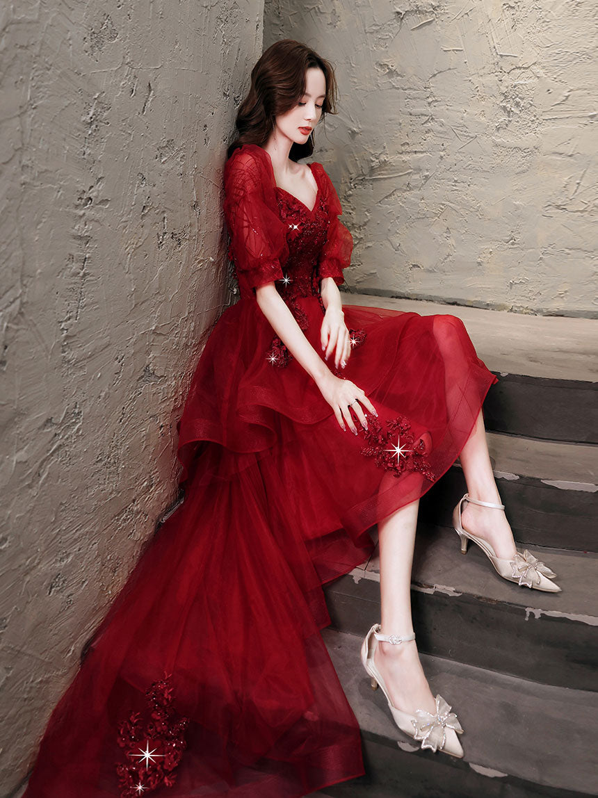 Red Lace High Low Party Dresses, A-Line Homecoming Dresses US 14 / Red Red Lace High Low Party Dresses, A-Line Homecoming Dresses US 14 / Red