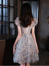 Cute V Neck Tulle Sequin Short Prom Dress Tulle Homecoming Dress