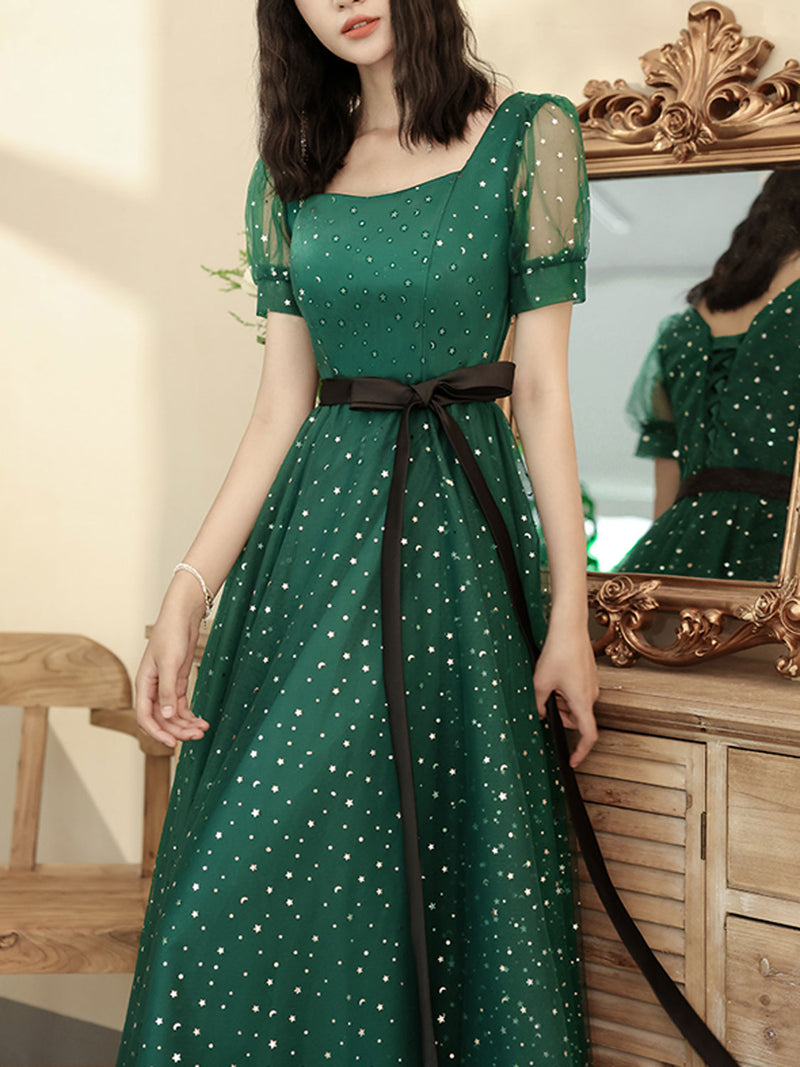 Green A line Long Prom Dress, Green Tulle Long Formal Dress shopluu Green A line Long Prom Dress, Green Tulle Long Formal Dress shopluu