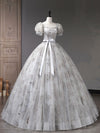 Gray A-Line Tulle Sequin Long Prom Dress