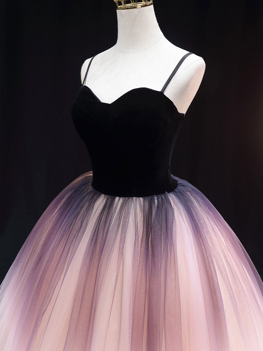 A-Line sweetheart neck tulle long prom dress formal evening dress