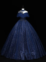 Dark Blue Long Prom Dress, Blue Tulle Formal Gown Graduation Dresses