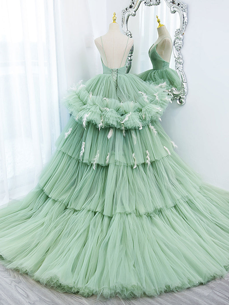 sweet 16 dresses green Sage Ball Gown Wedding Tulle Ruffle Dress 22219 Viniodress You can make the dress in standard size or custom size Prom Dresses,green Tulle A-line Lace