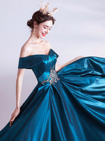 A-Line Sweetheart Neck Satin Blue Long Prom Dress