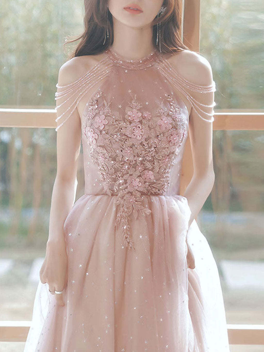A-Line Pink Tulle Lace Tea Length Prom Dress, Pink Tulle Formal Dresses US 4 / Pink A-Line Pink Tulle Lace Tea Length Prom Dress, Pink Tulle Formal Dresses US 4 / Pink