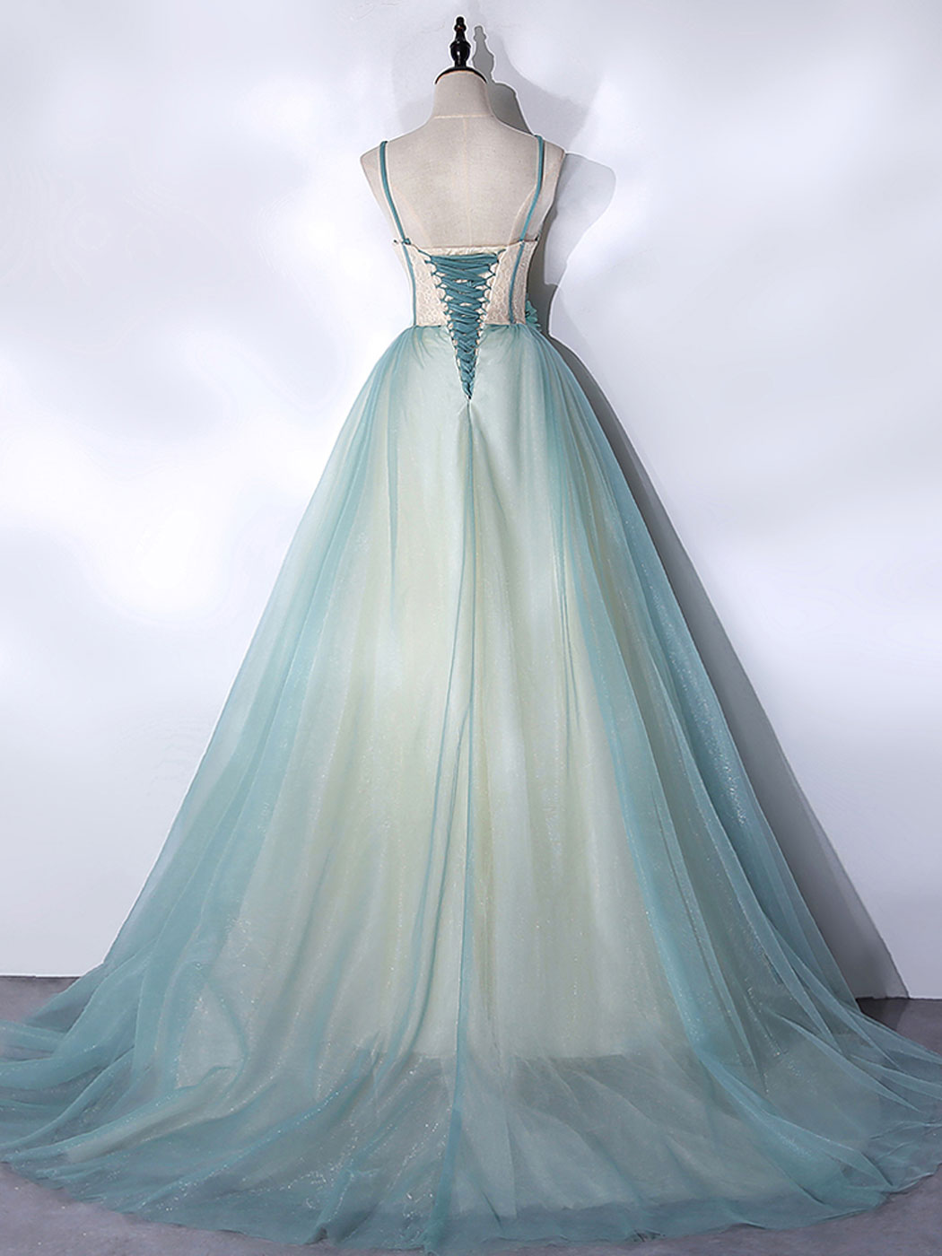 Green Tulle Long Prom Dresses