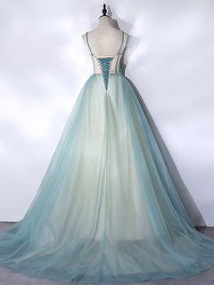 Green Tulle Long Prom Dresses