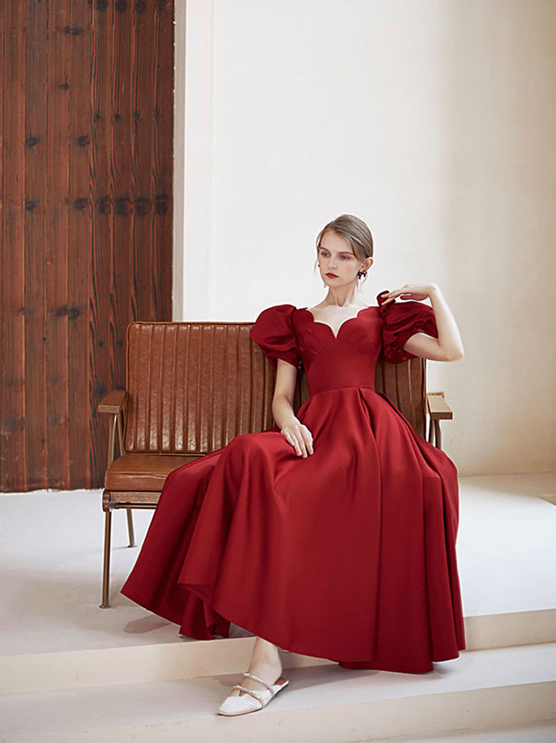 Simple V Neck Burgundy Tea Length Prom Dress Burgundy Bridesmaid Dress shopluu Simple V Neck Burgundy Tea Length Prom Dress Burgundy Bridesmaid Dress shopluu