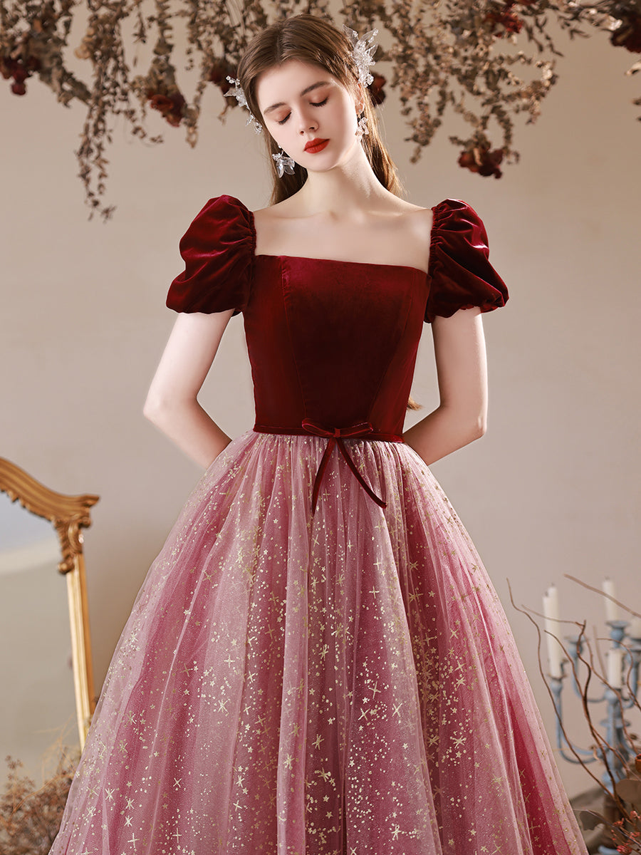 Burgundy Evening Dress with Velvet