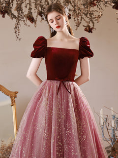 Burgundy Evening Dress with Velvet