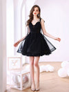 Cute V Neck Tulle Black Short Prom Dress, Black Homecoming Dresses
