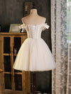 Cute Light Champagne Tulle Lace Short Prom Dress,Tulle Homecoming Dress