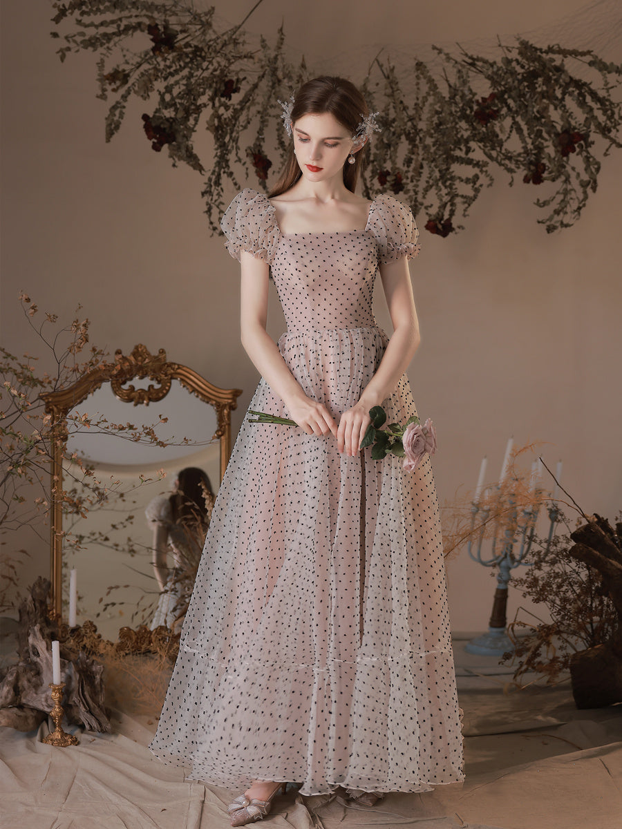 A-Line Short Sleeves Polka Dots Tulle Long Prom Dress With Bow US 12 / Dark Pink(Picture Color) A-Line Short Sleeves Polka Dots Tulle Long Prom Dress With Bow US 12 / Dark Pink(Picture Color)