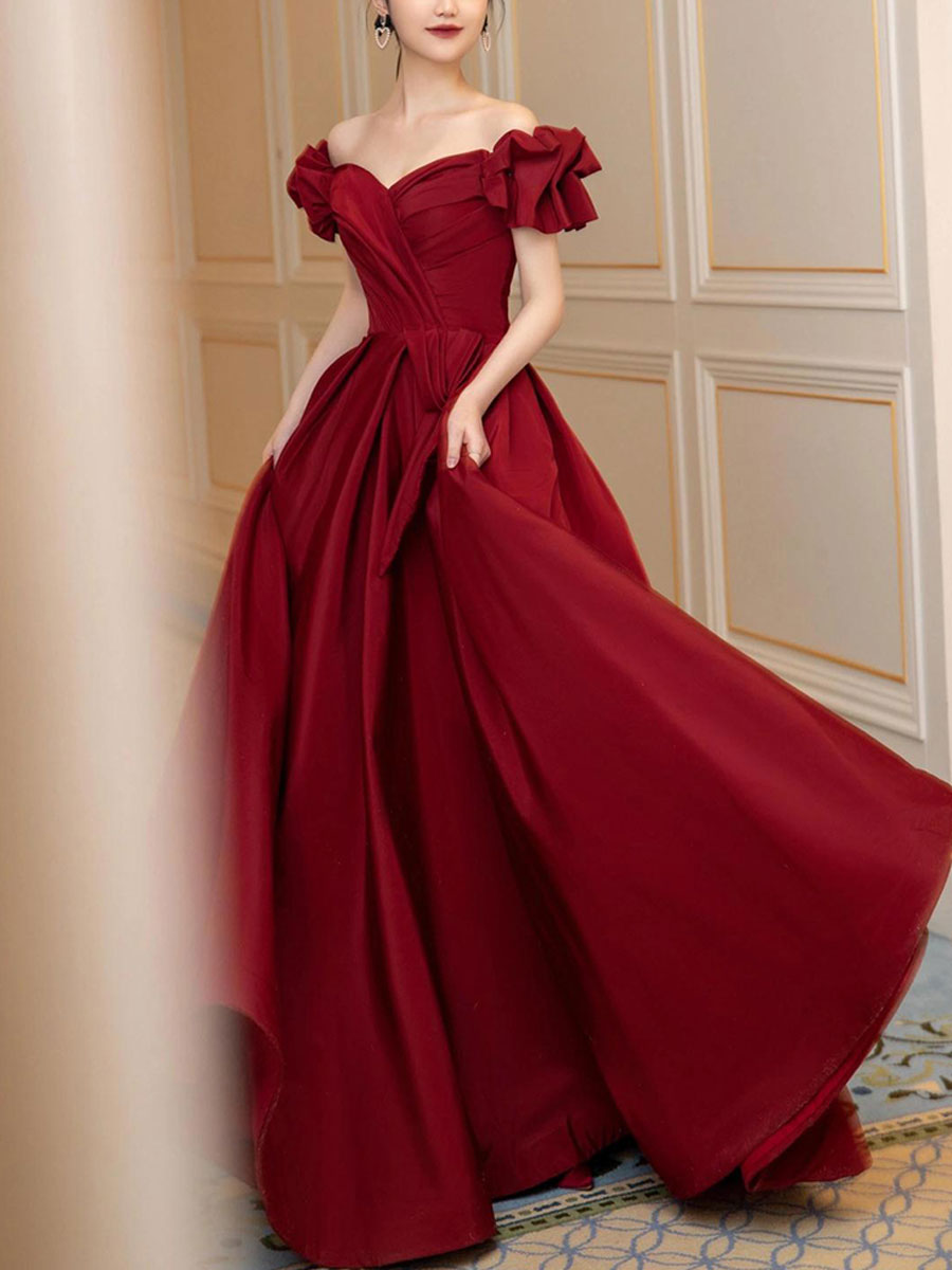 Simple Burgundy Satin Long Prom Dress, Burgundy Bridesmaid Dress – shopluu