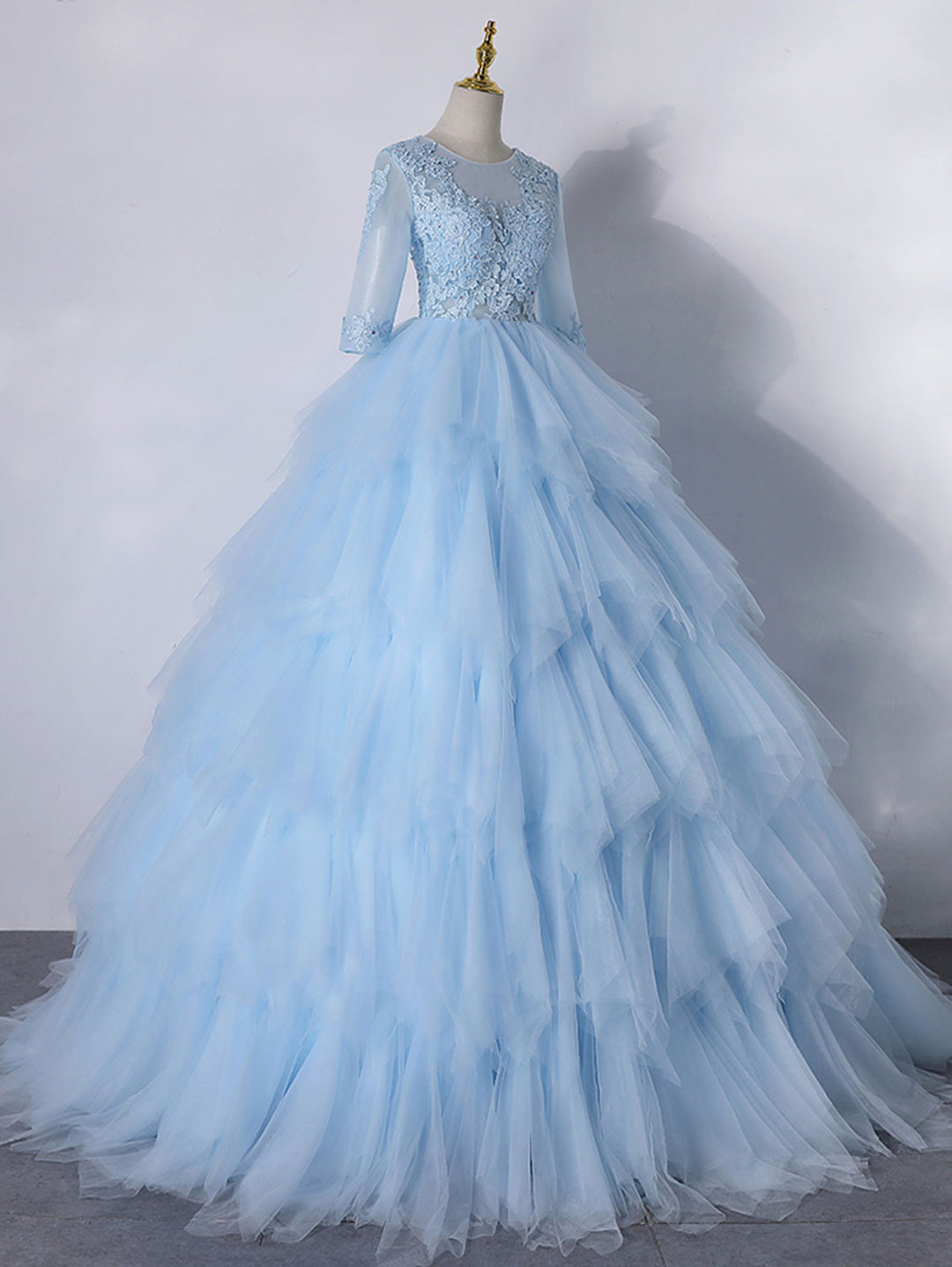 A-Line Tulle Gold/Blue Long Prom Dress, Blue Formal Evening Dress shopluu A-Line Tulle Gold/Blue Long Prom Dress, Blue Formal Evening Dress shopluu