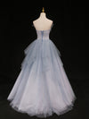 Blue Sweetheart Neck Tulle Long Prom Gown, Blue Long Formal Graduation Dress