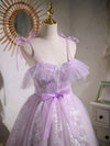 Aline Lace Short Purple Prom Dress,  Puffy Purple Homecoming Dress